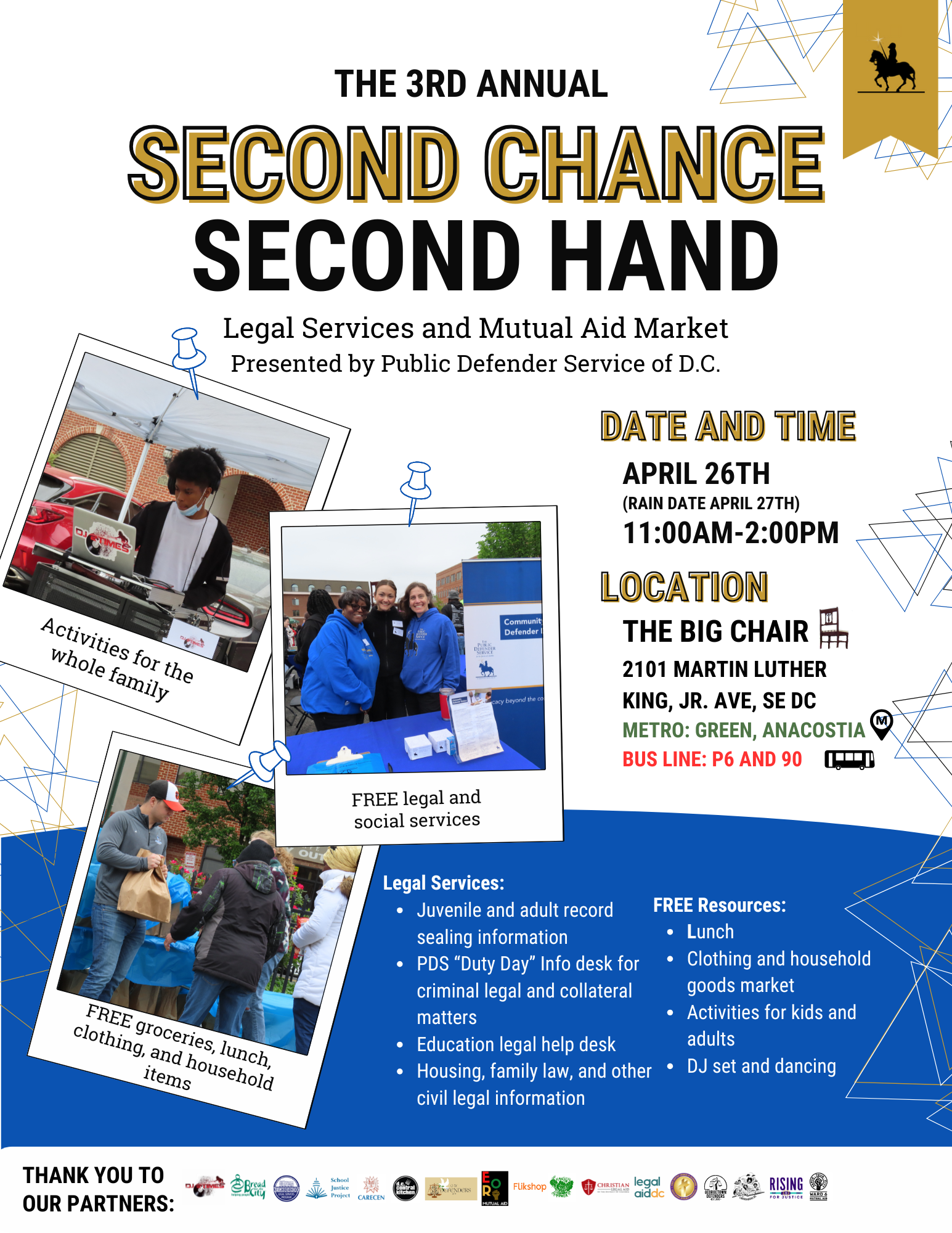 Advertising for PDS's 3rd Annual Second Hand Second Chance Legal Services and Mutual Aid Event.