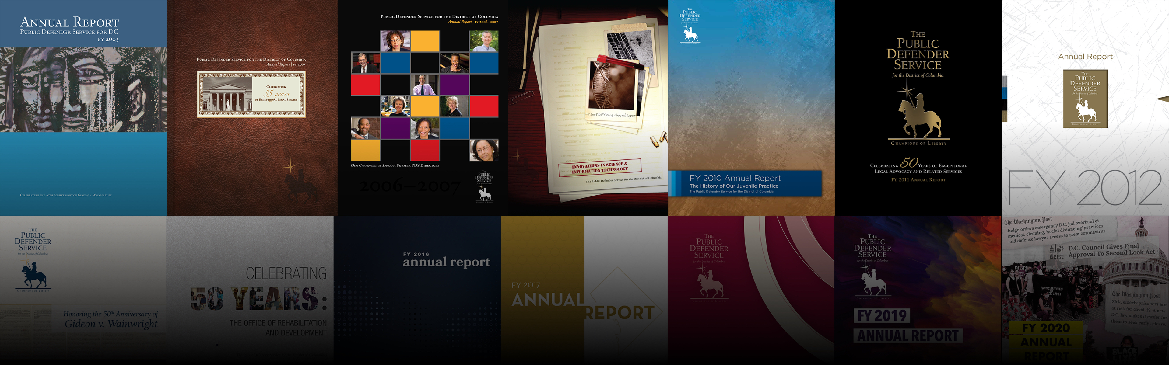 Hero Photo Collage of annual report covers.