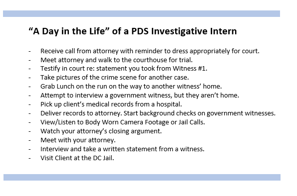 CLIP Day in the Life of a PDS Investigative Intern